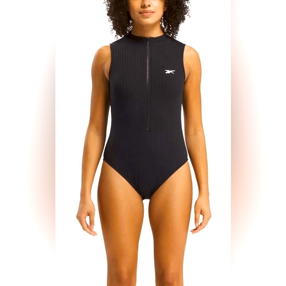 Reebok Women’s Swim High Neck One-Piece Swimsuit, Black, Size L, NWT